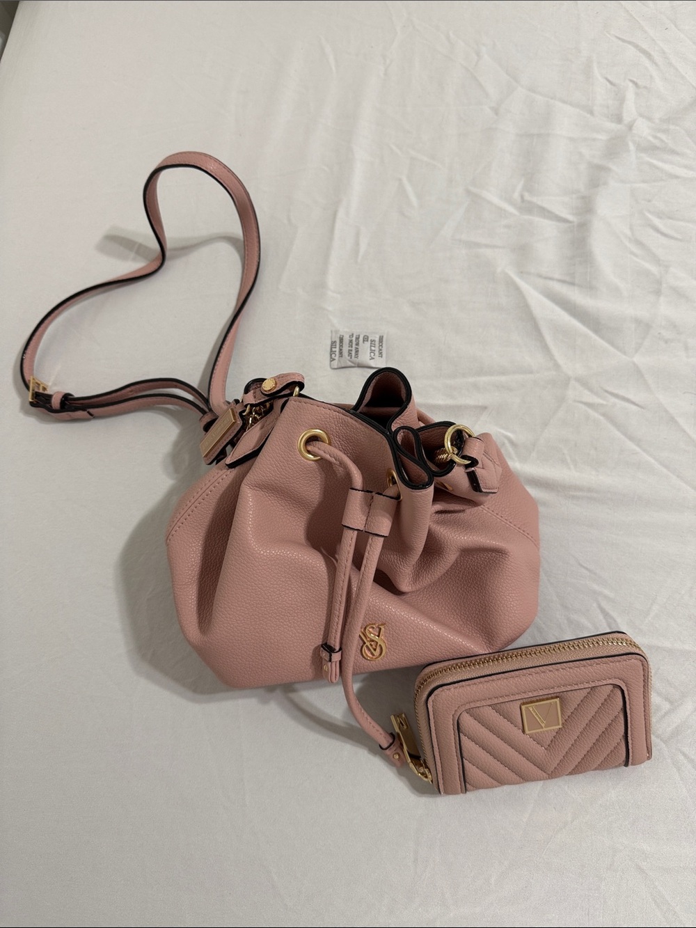 Victoria's Secret Dusty Pink Pebbled Drawstring Crossbody with Wallet